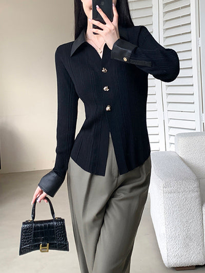 gold button elegant knit tops