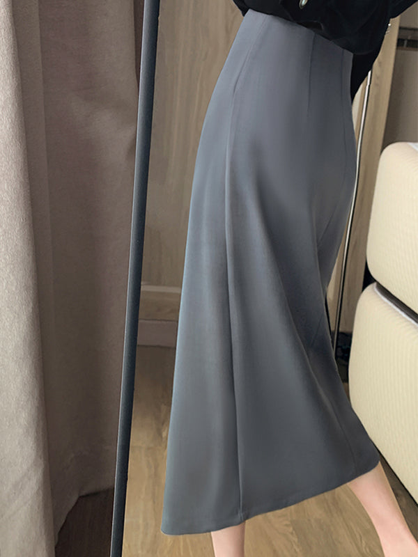 slit gray tight long skirt