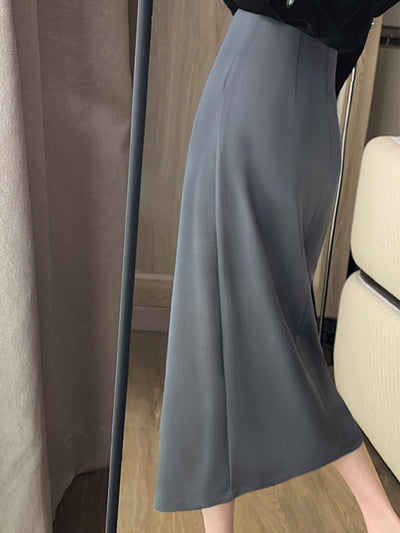 slit gray tight long skirt