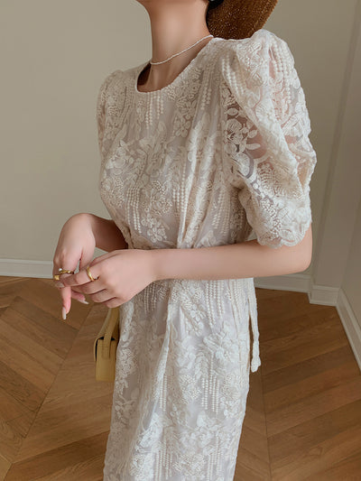 puff sleeve lace tight one piece