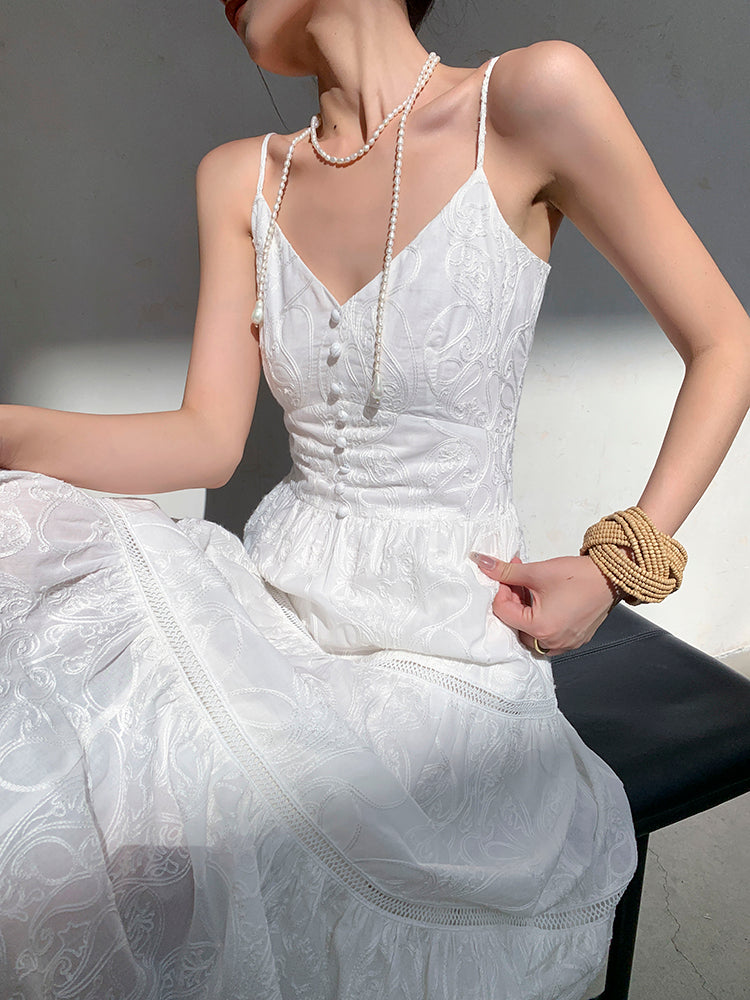 white camisole tiered long dress
