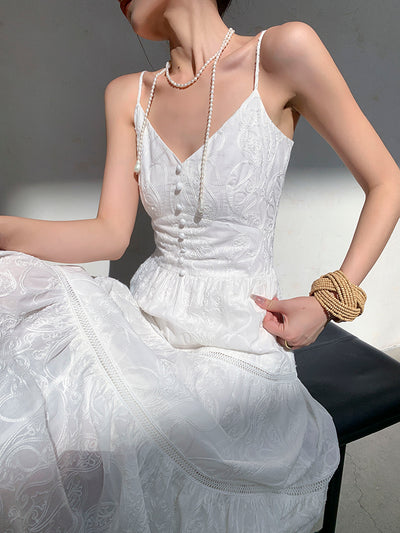 white camisole tiered long dress