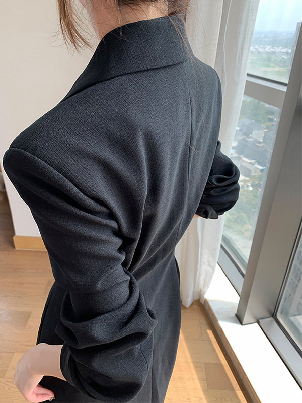 waist slim black long suit dress