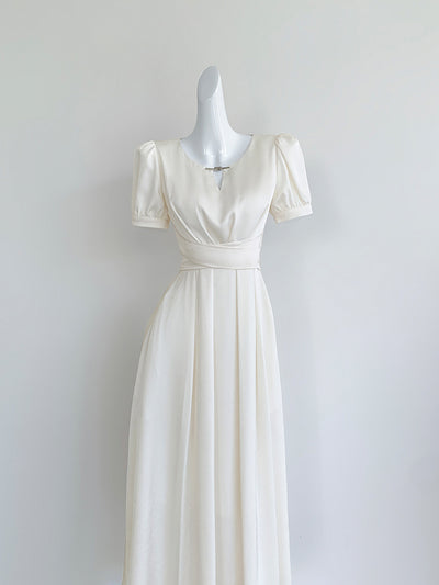 off white back ribbon long dress