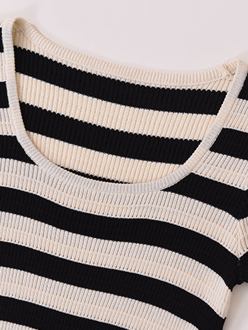 stripe cropped knit tops