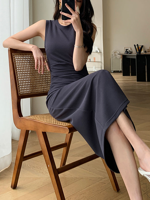 sleeveless waffle deep gray one piece