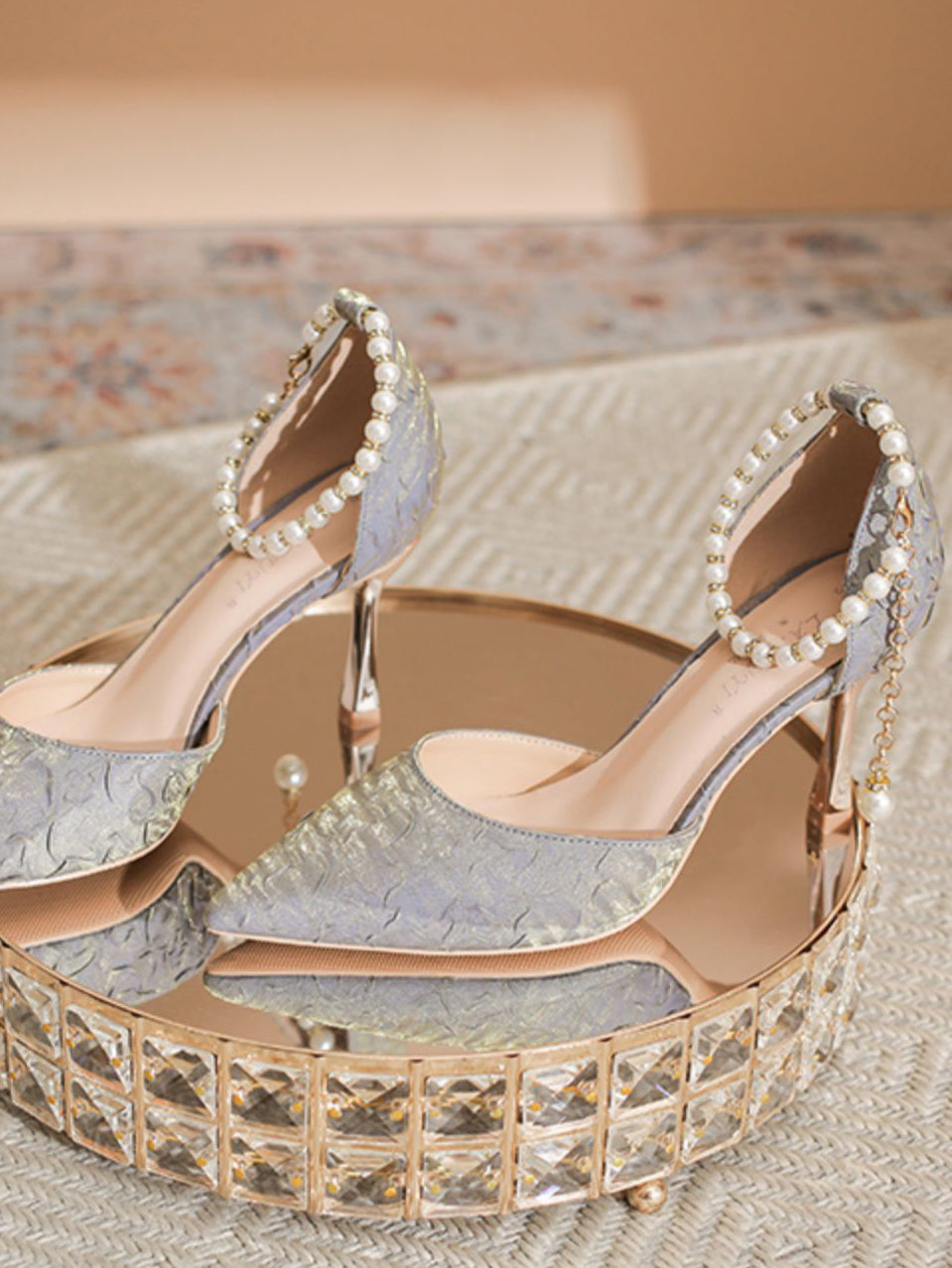 pearl strap pointed toe pumps