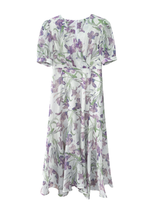 v neck flower tencel long one piece