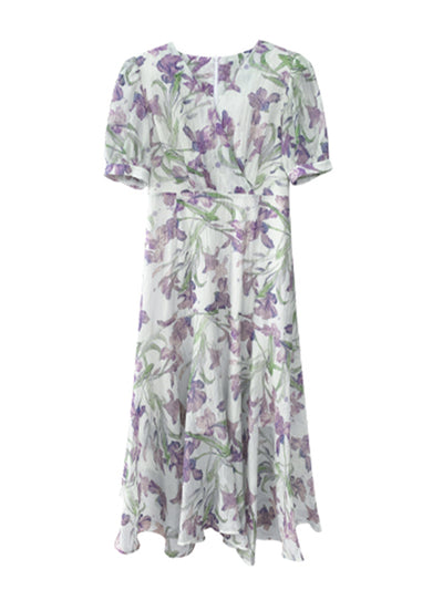 v neck flower tencel long one piece