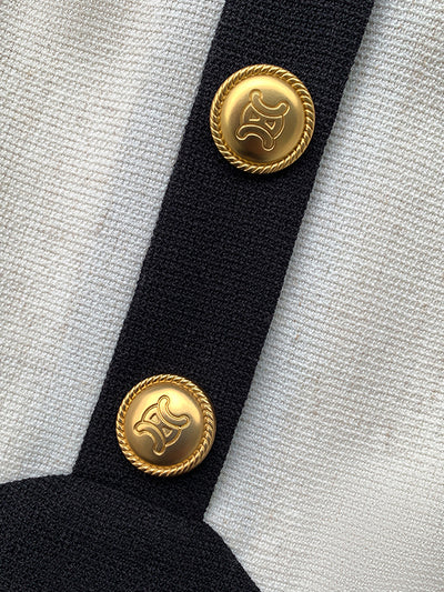 v neck bicolor gold button long one piece