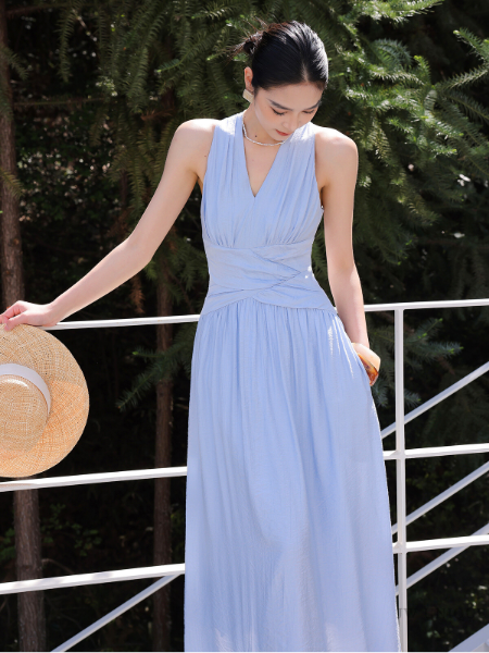 sleeveless waist slim casual long one piece