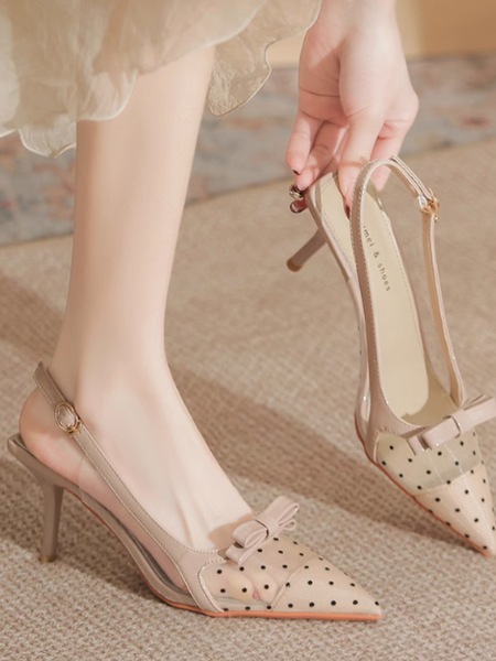 dot mesh ribbon pumps