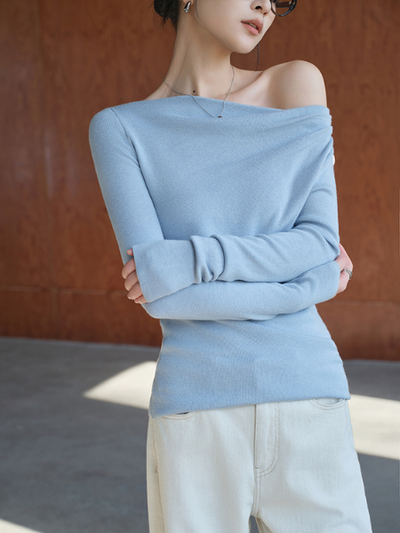 one shoulder slim fit long sleeve tops